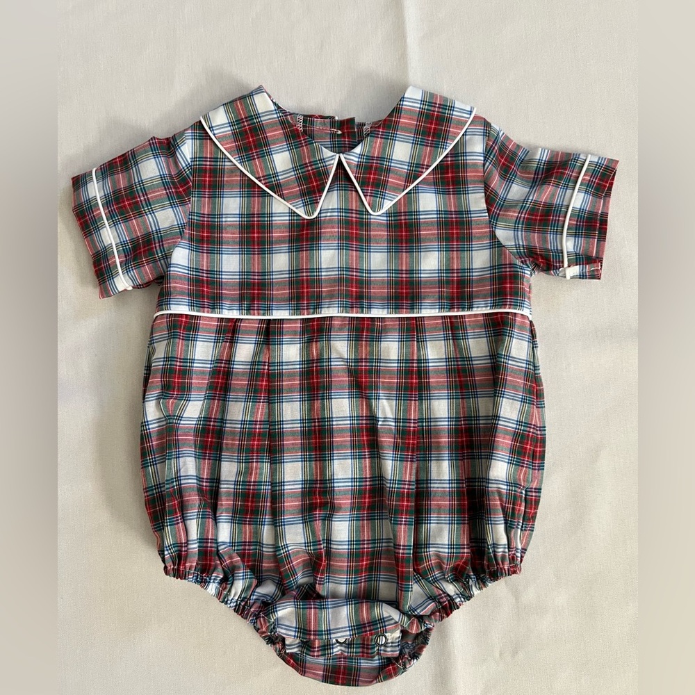 The Beaufort Bonnet Company Holiday Tartan Plaid Romper Bubble